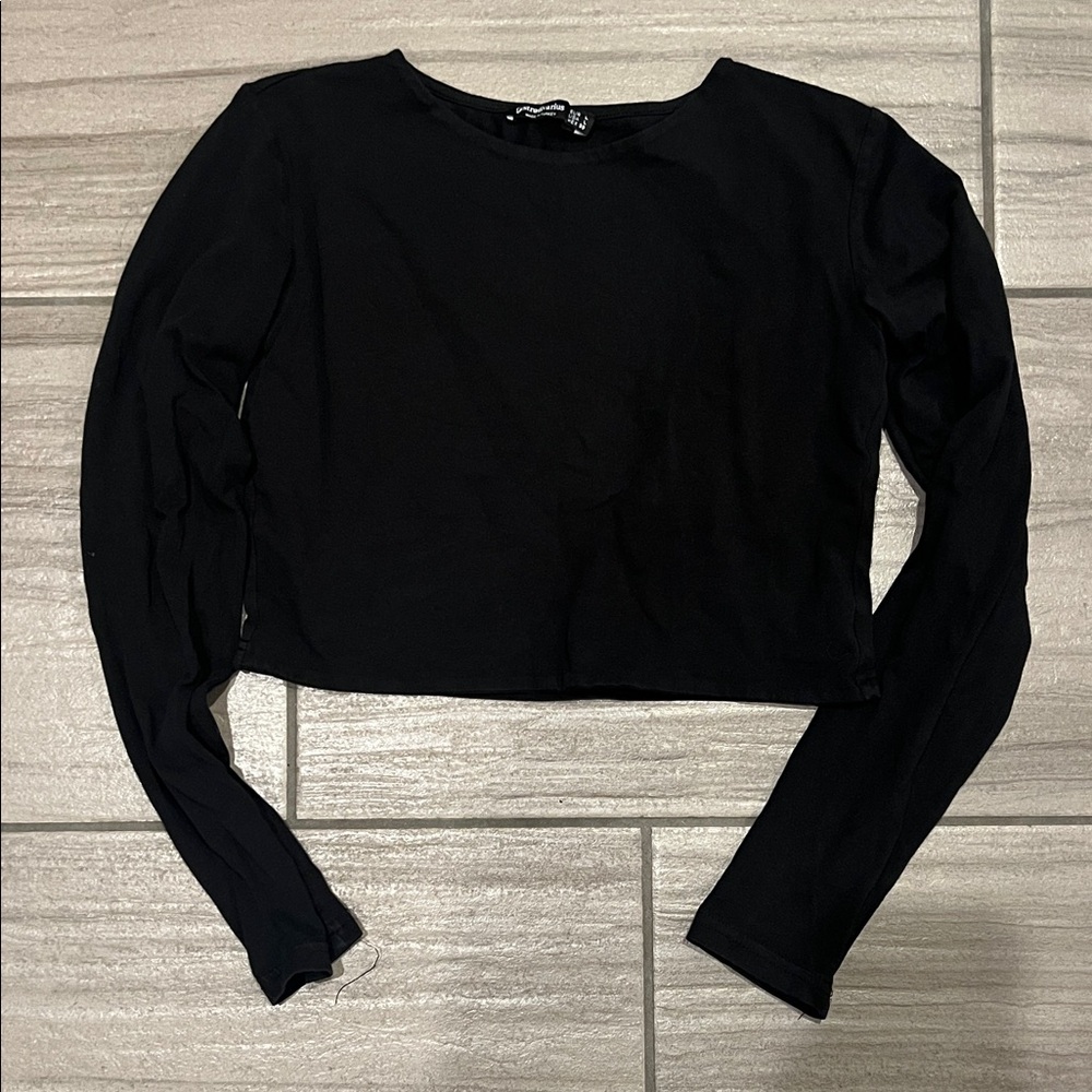 Classic Cropped Black Long Sleeve Top Size Large